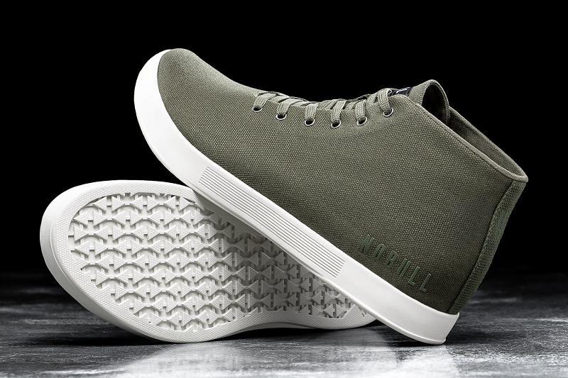 Dark / Green Nobull Ivy Ivory Canvas Mid Men's Trainers | CA R1398V